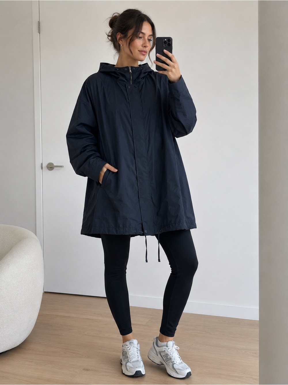 Eileen Fisher Black Hooded Organic Cotton Nylon windbreaker Jacket Sz M